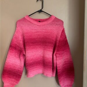 No Boundaries Pink Ombre Balloon Sleeve Crewneck Sweater